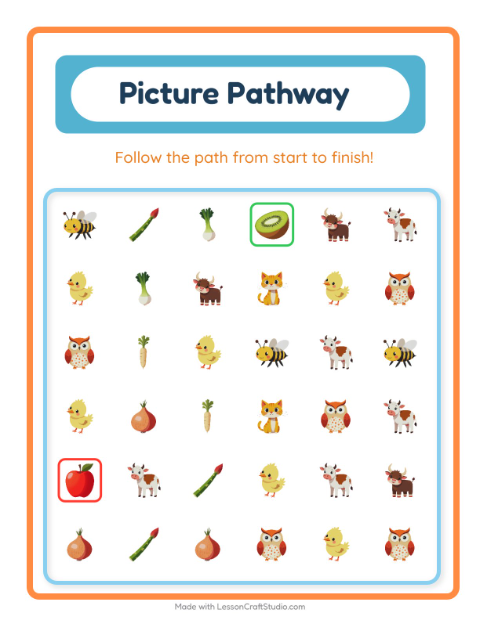 Preview of Picture Trail worksheet for kindergarten