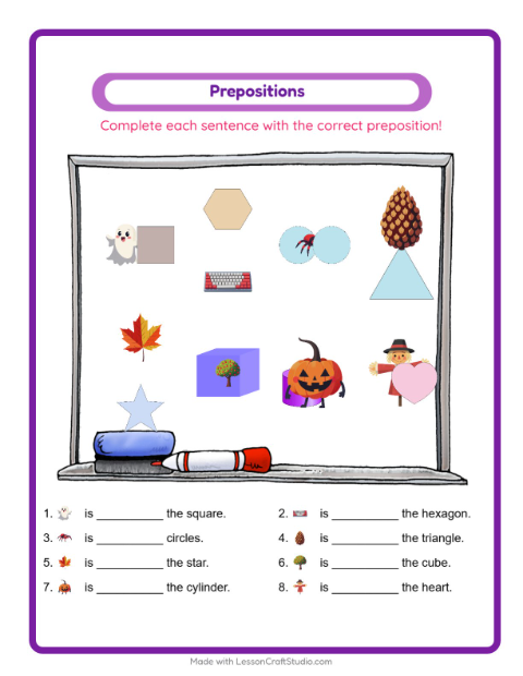 Preview of Prepositions worksheet featuring Miscellaneous for kindergarten