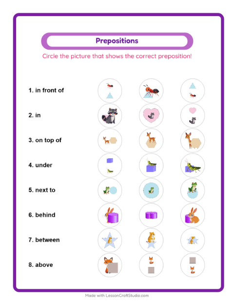 Preview of Prepositions worksheet featuring Ocean Life for kindergarten