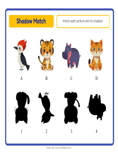 Preview of Shadow Match worksheet featuring Animals for kindergarten