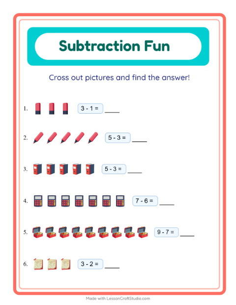 Preview of Subtraction worksheet featuring 4th of July for kindergarten
