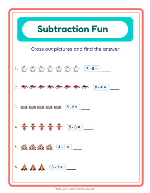 Preview of Subtraction worksheet featuring Miscellaneous for kindergarten