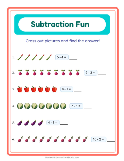 Preview of Subtraction worksheet featuring Valentine BW for kindergarten