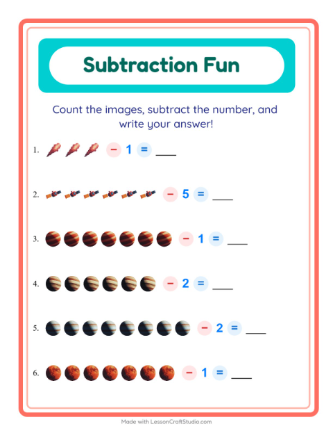 Preview of Subtraction worksheet featuring Easter for kindergarten