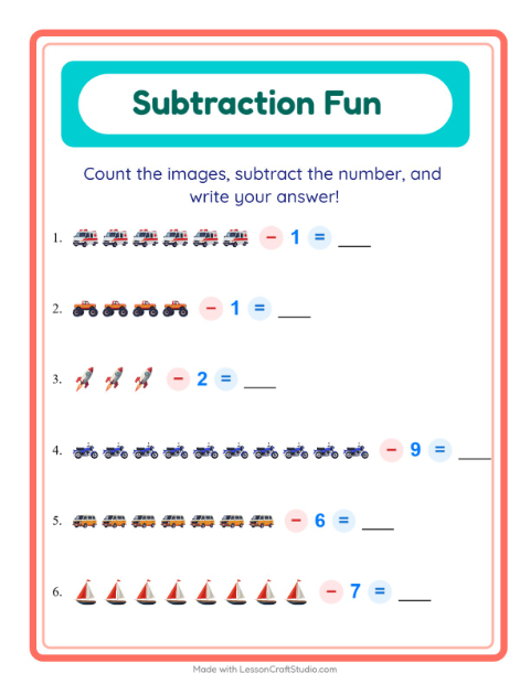 Preview of Subtraction worksheet featuring Desserts and Sweets for kindergarten