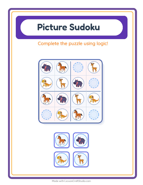 Preview of Picture Sudoku worksheet for kindergarten