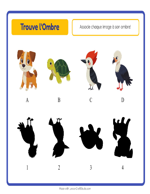 Aperçu de la fiche Apparier Les Ombres avec Animaux pour École maternelle (grande section, 5-7 ans)