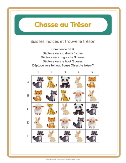 Aperçu de la fiche Chasse Au Trésor avec Animaux pour CP (cours préparatoire)