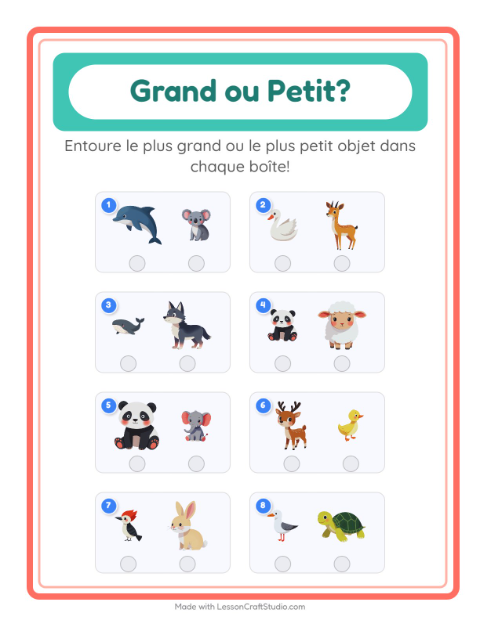 Aperçu de la fiche Grand Ou Petit pour École maternelle (petite/moyenne section, 3-5 ans)