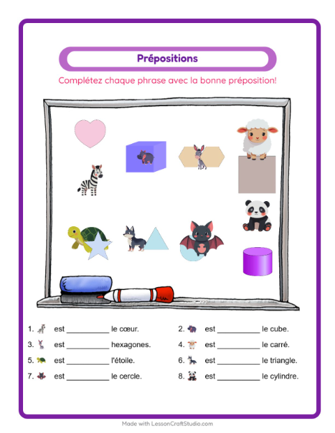 Aperçu de la fiche Prépositions pour École maternelle (grande section, 5-7 ans)
