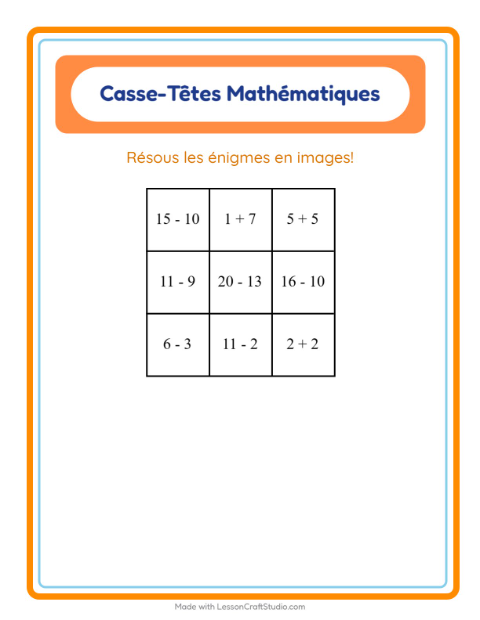 Aperçu de la fiche Puzzle Mathématique avec Animaux pour CP (cours préparatoire)