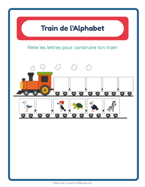 Aperçu de la fiche Train De L'alphabet avec Animaux pour École maternelle (petite/moyenne section, 3-5 ans)
