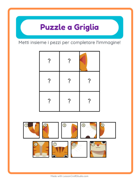 Anteprima della scheda di Abbinamento A Griglia con Animali per Scuola dell'infanzia (5-7 anni)