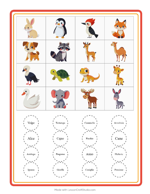 Anteprima della scheda di Bingo con Animali per Scuola dell'infanzia (5-7 anni)