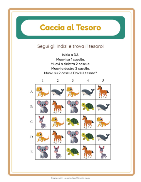 Anteprima della scheda di Caccia Al Tesoro con Animali per Scuola primaria classe prima