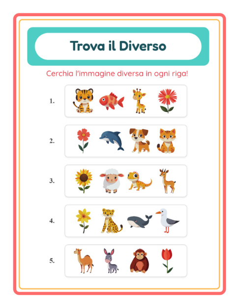 Anteprima della scheda di L'intruso con Animali per Scuola dell'infanzia (5-7 anni)
