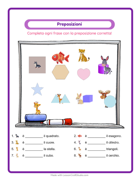 Anteprima della scheda di Preposizioni per Scuola dell'infanzia (5-7 anni)