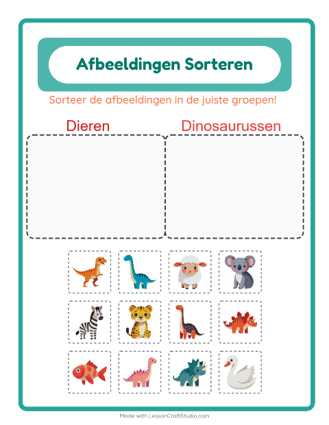 Voorbeeld van het Beelden Sorteren-werkblad voor kleuterklas