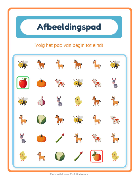 Voorbeeld van het Beeldpad-werkblad voor kleuterklas