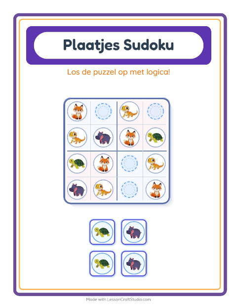Voorbeeld van het Foto-sudoku-werkblad voor kleuterklas