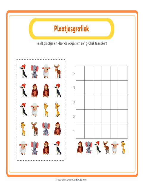 Voorbeeld van het Grafiek Tellen-werkblad met Dieren voor kleuterklas