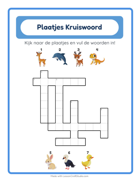 Voorbeeld van het Kruiswoordraadsel-werkblad voor groep 4