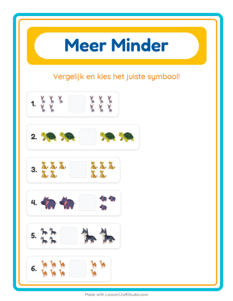 Voorbeeld van het Meer Of Minder-werkblad voor peuterklas