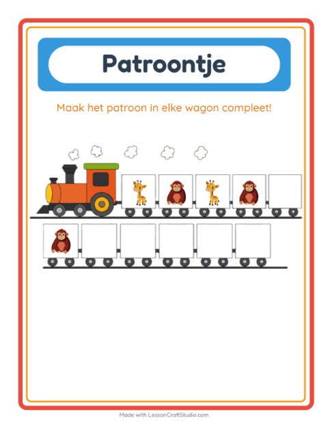 Voorbeeld van het Patroontrein-werkblad voor kleuterklas