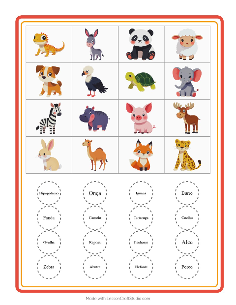 Pré-visualização da ficha de Bingo com Animais para Educação infantil (pré-escola, 5-7 anos)