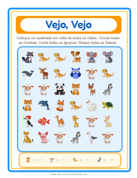 Pré-visualização da ficha de Encontre E Conte com Animais para Educação infantil (creche, 3-5 anos)