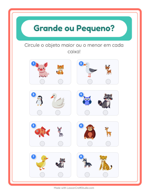 Pré-visualização da ficha de Grande Ou Pequeno para Educação infantil (creche, 3-5 anos)