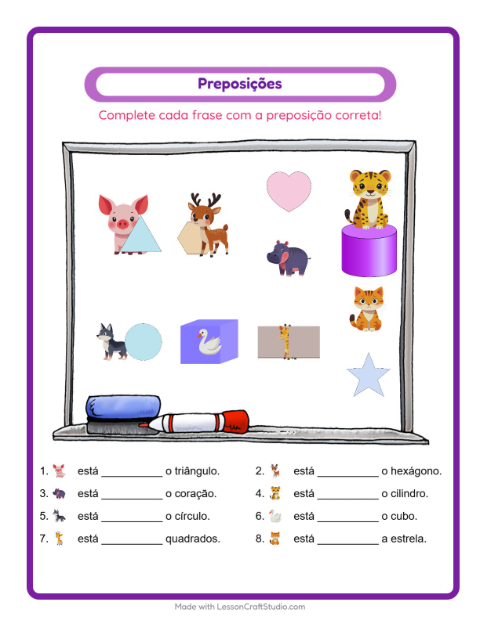 Pré-visualização da ficha de Preposições para Educação infantil (pré-escola, 5-7 anos)