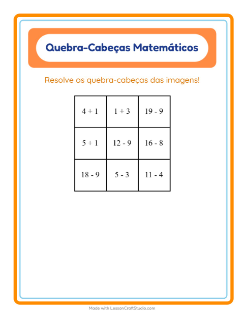Pré-visualização da ficha de Quebra-cabeça Matemático com Animais para 1º ano do ensino fundamental