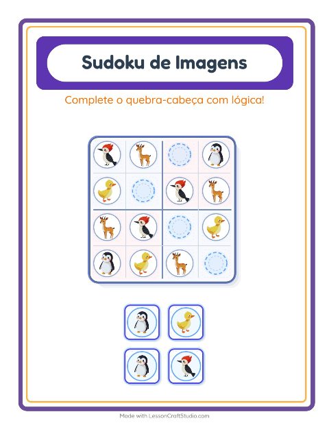 Pré-visualização da ficha de Sudoku Ilustrado para Educação infantil (pré-escola, 5-7 anos)