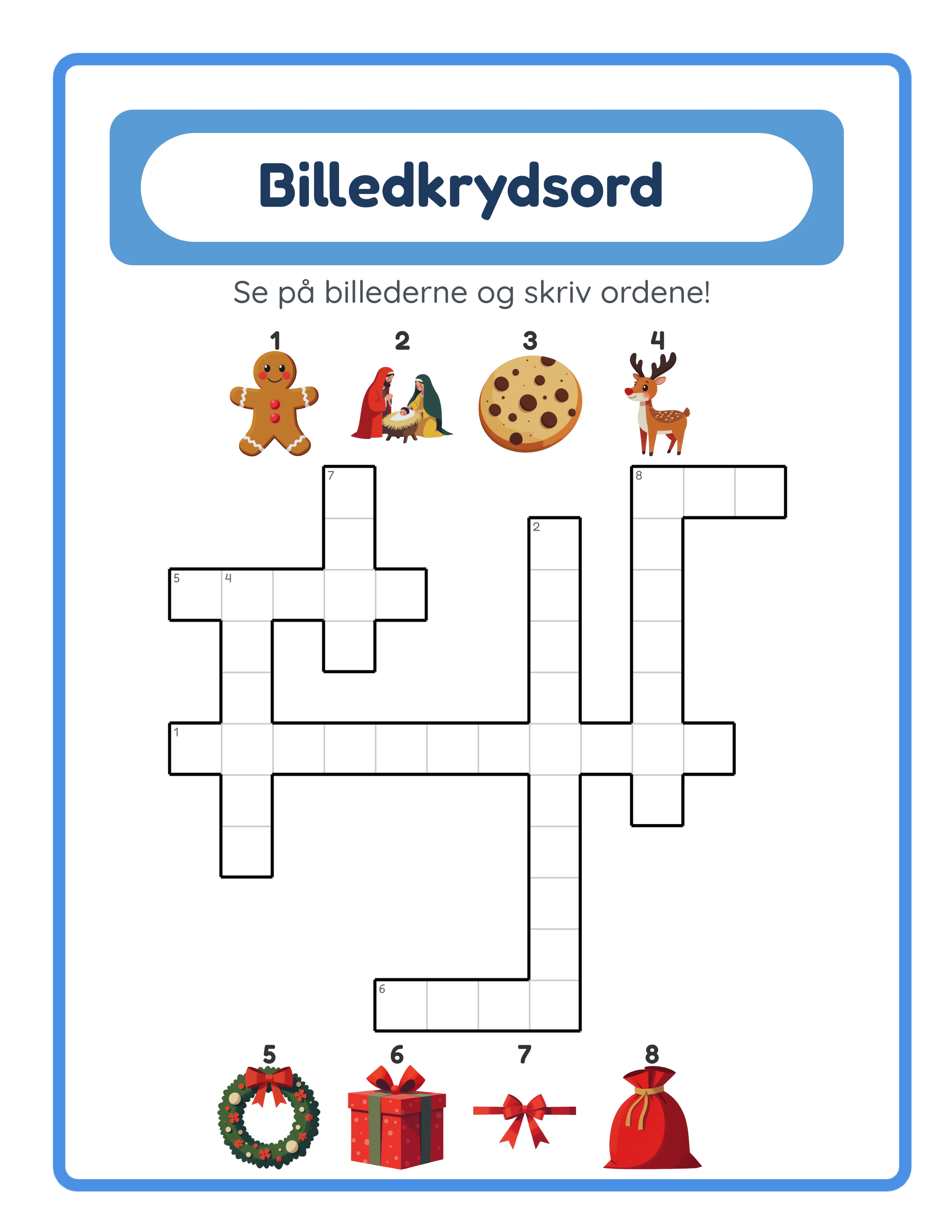 Eksempel Crossword-arbejdsark — prøv generatoren gratis