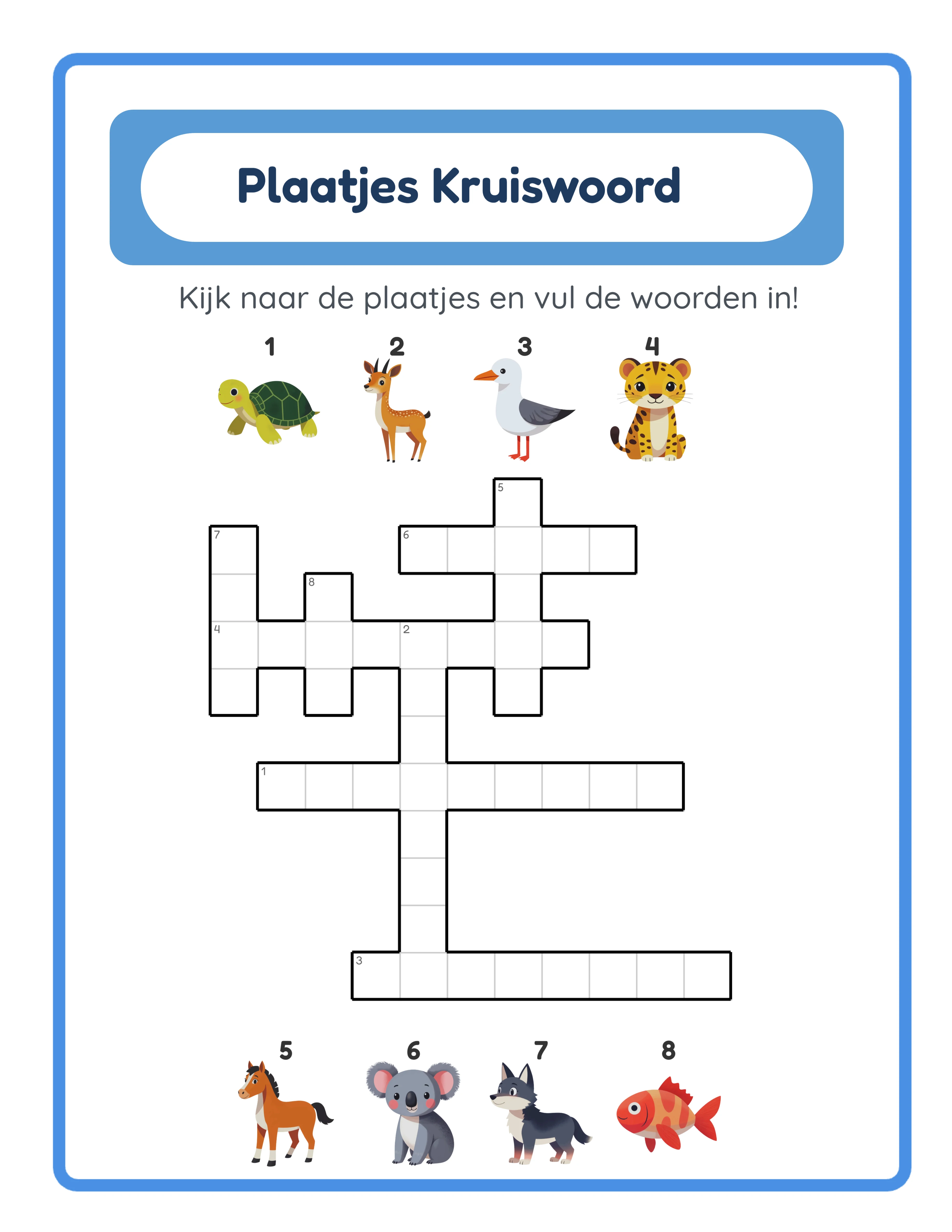 Crossword puzzle worksheet with picture clues