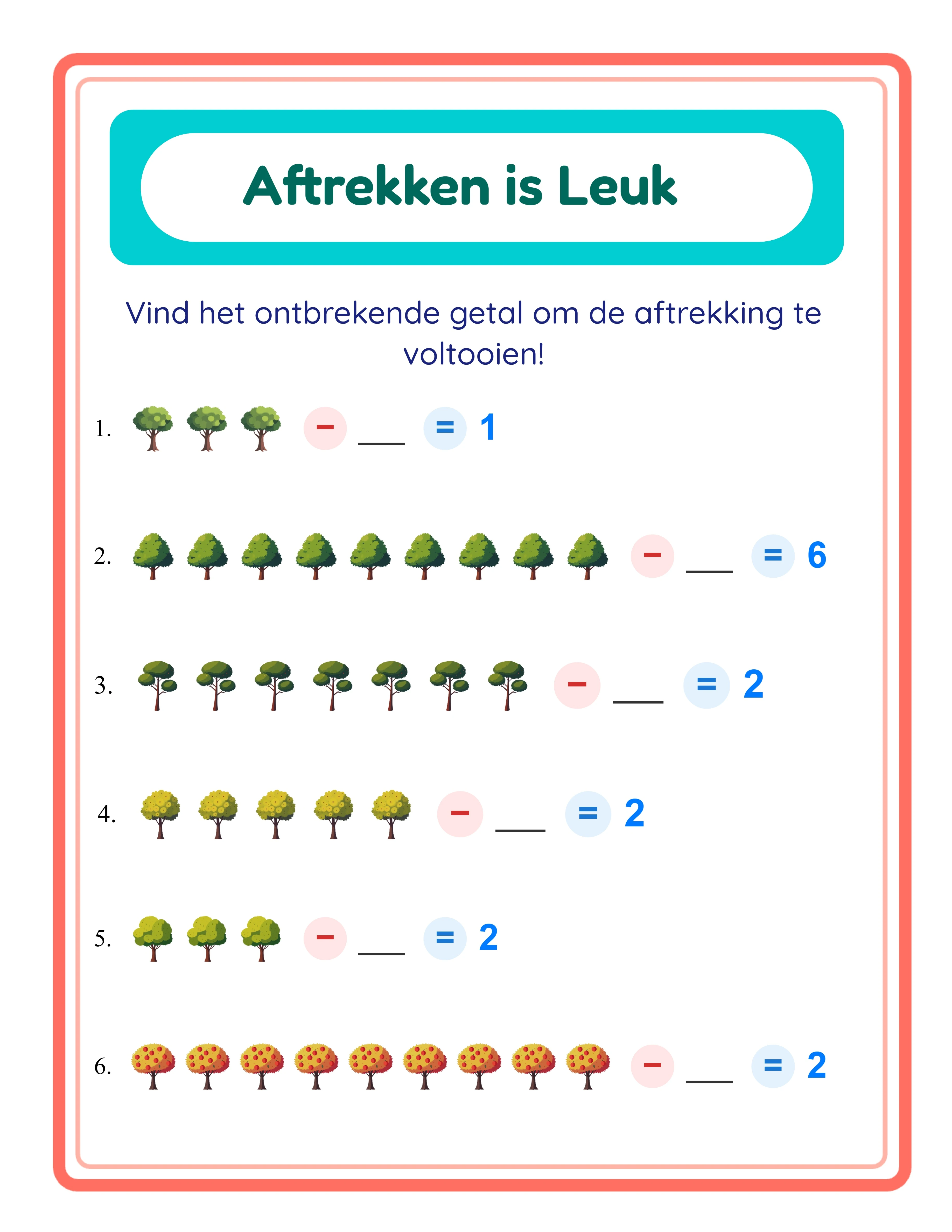 Subtraction worksheet — mixed problems with themed visuals