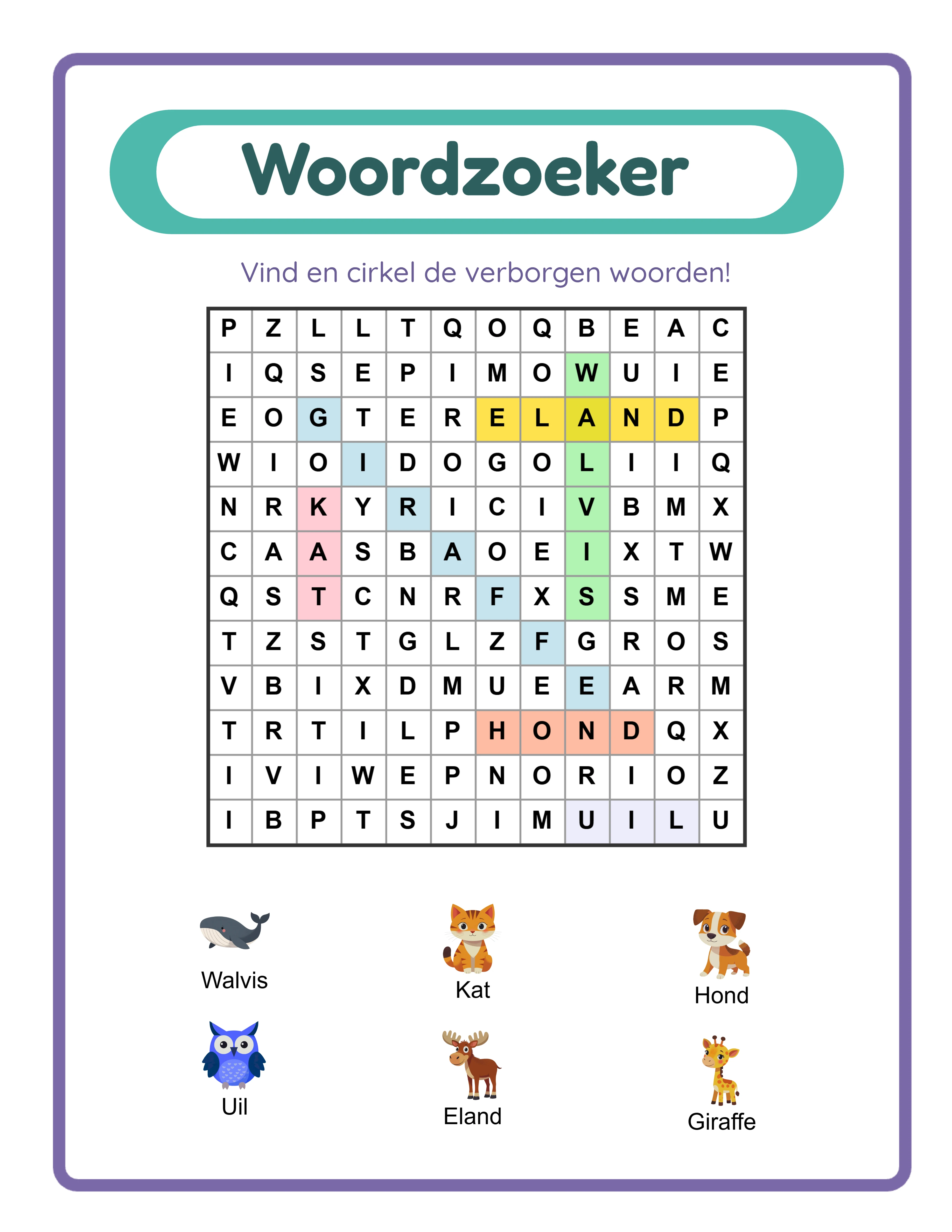 Word search answer key