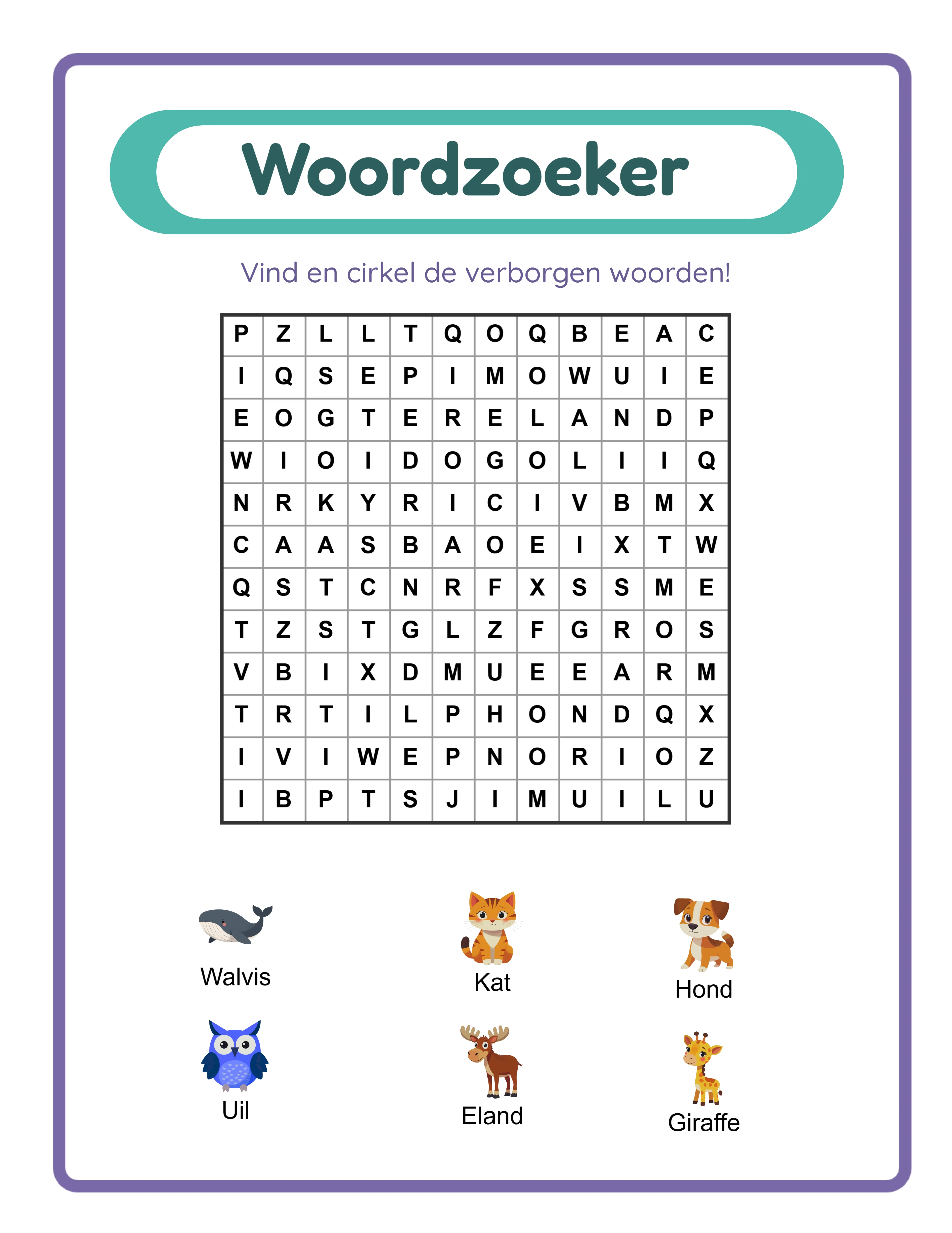 Word search puzzle with picture clues