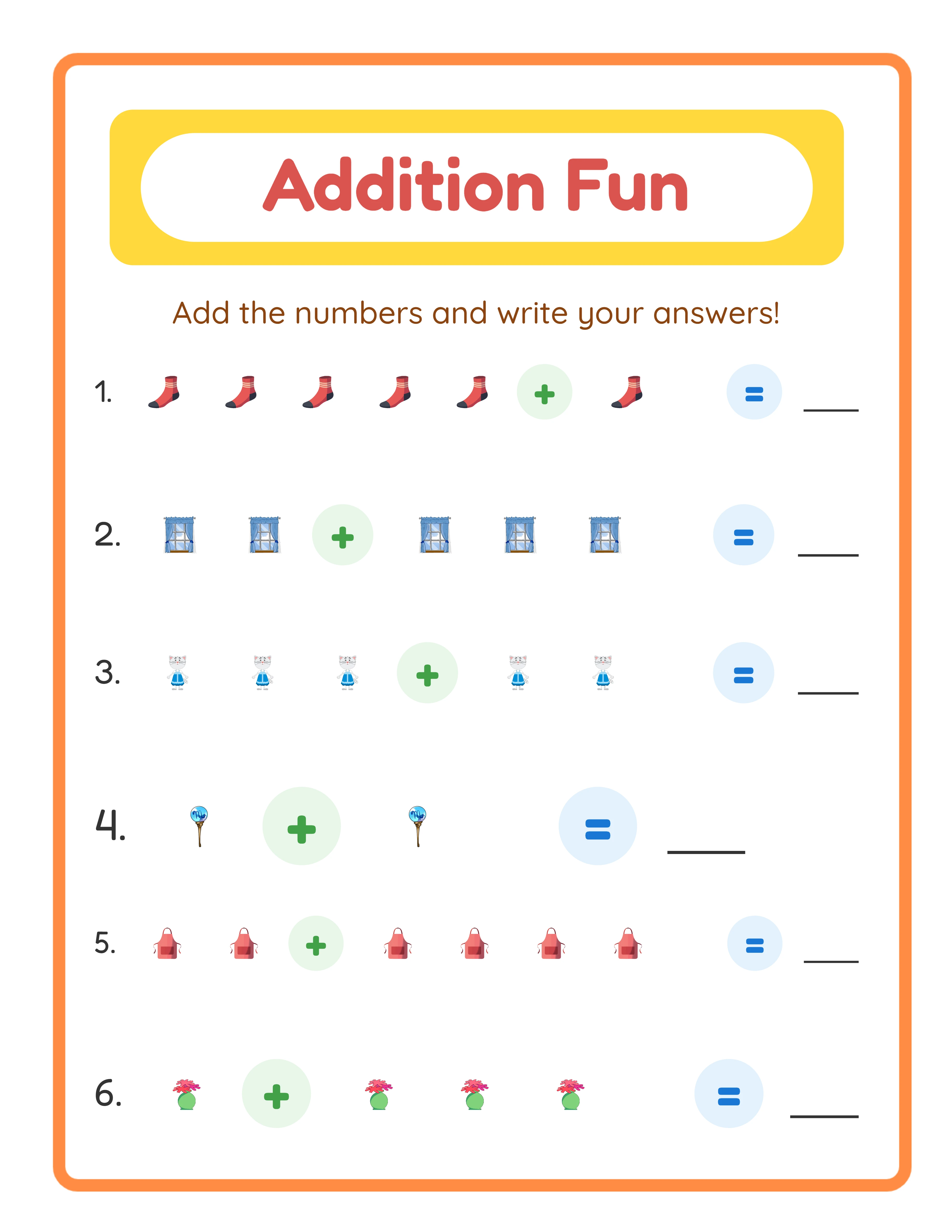 Addition worksheet with themed illustrations showing image-based math problems for selling on Etsy