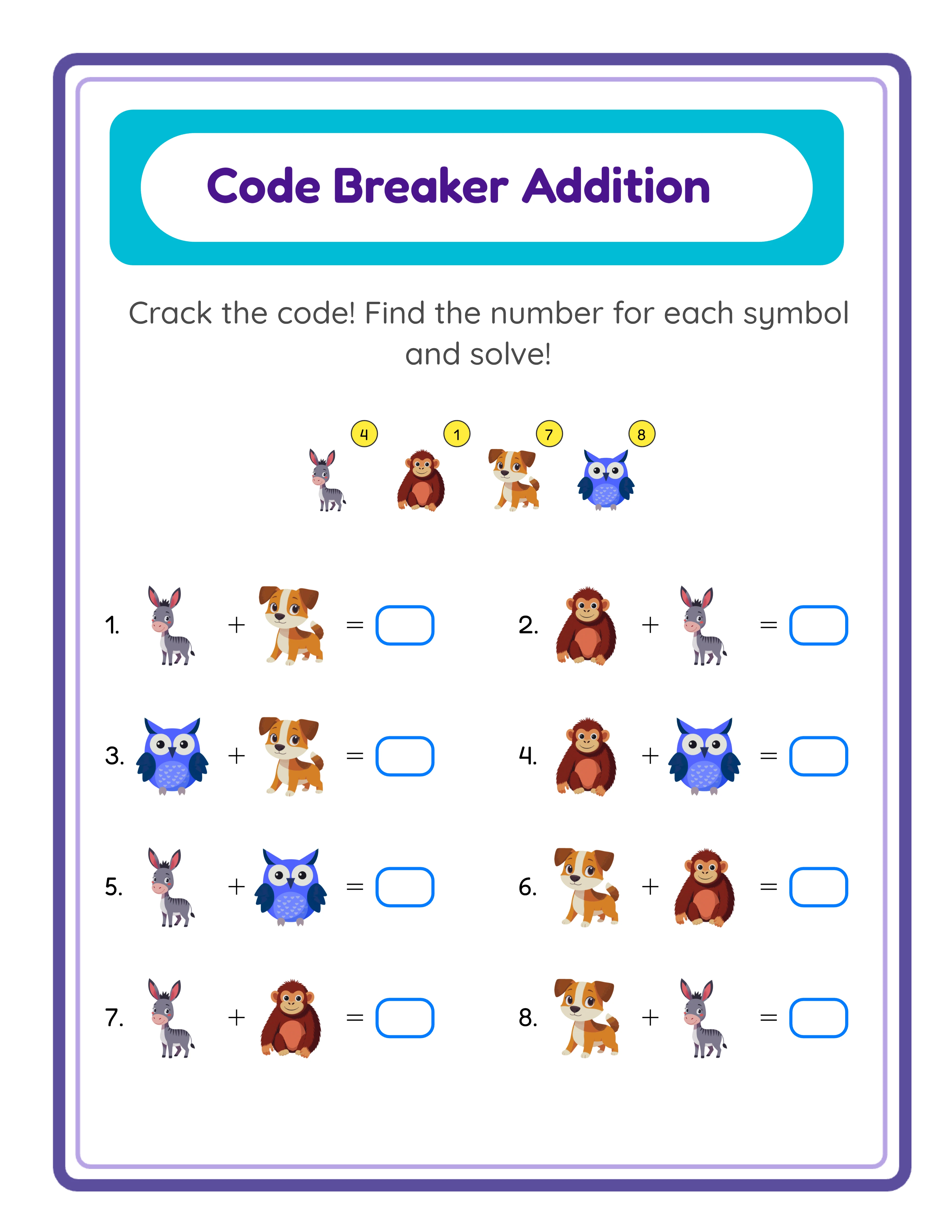 Code addition puzzle with letter decoding