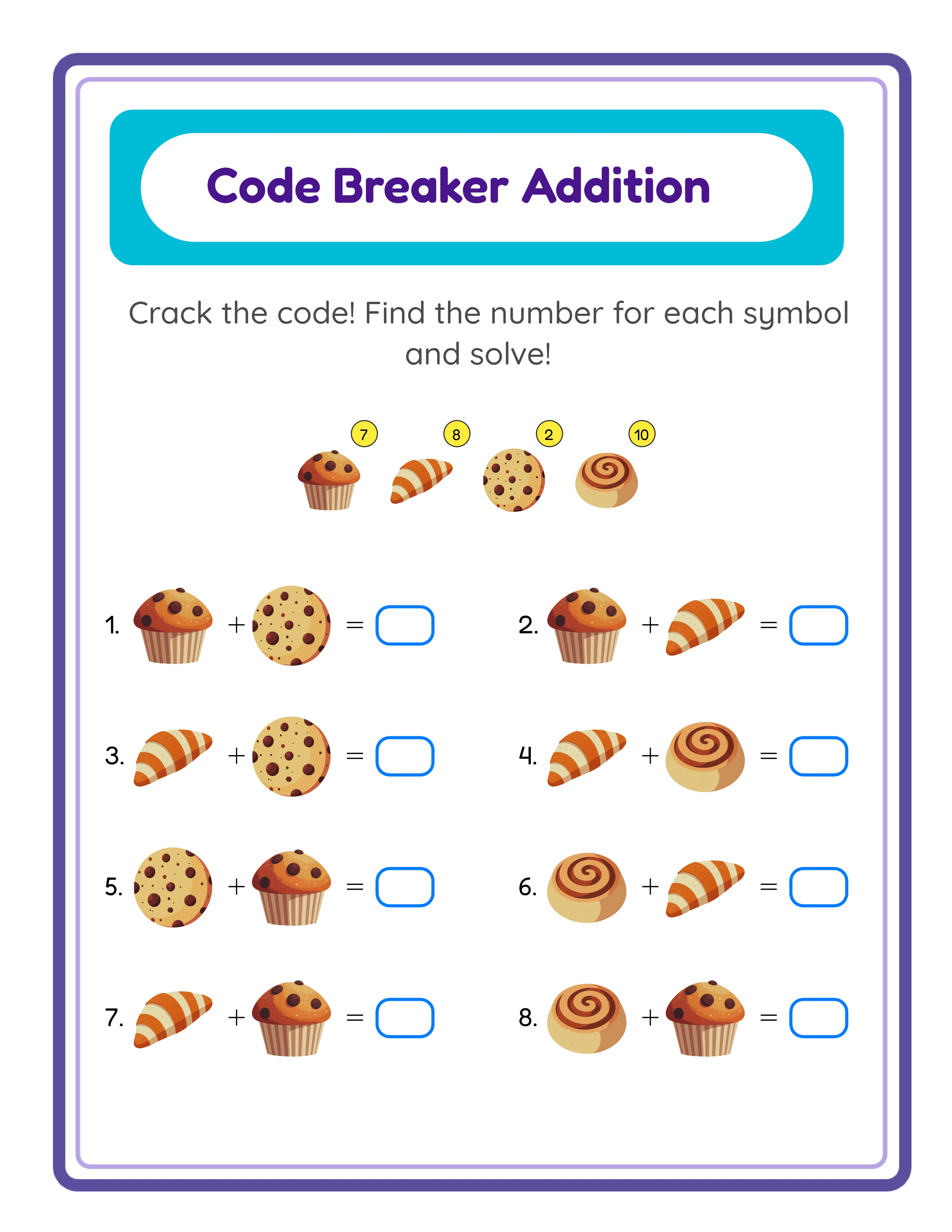 Code Addition intermediate worksheet