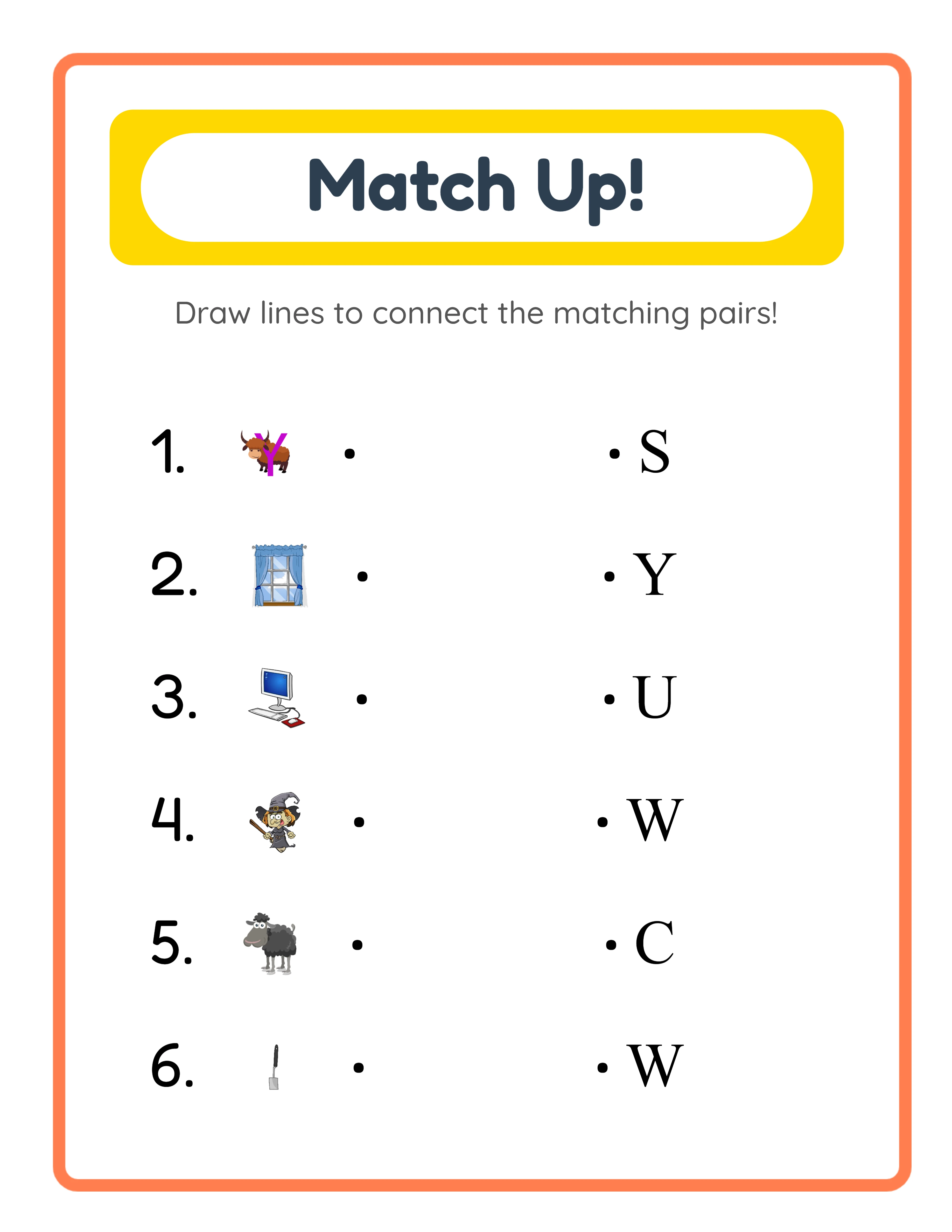 Matching worksheet with visual pair activities