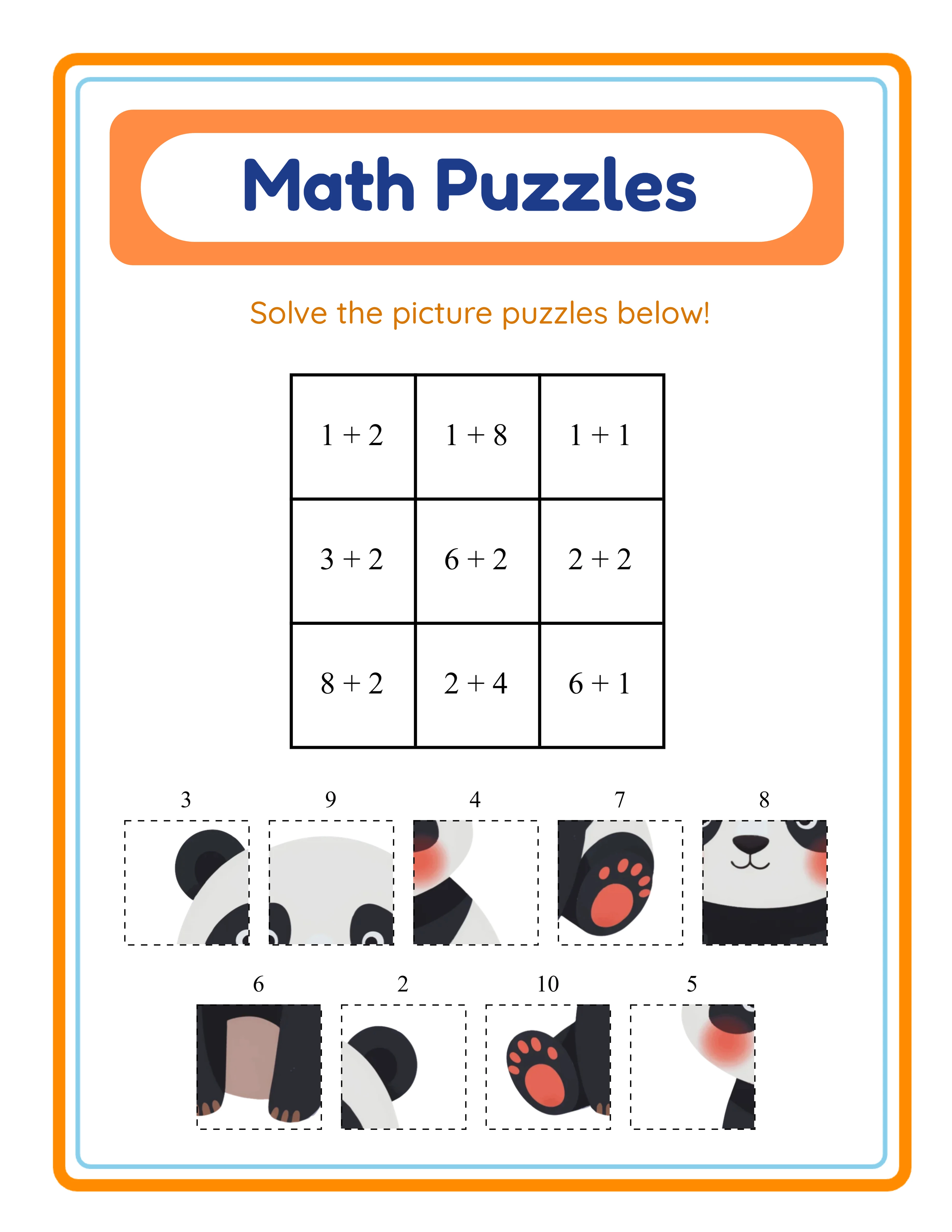 Jigsaw grid math puzzle with equations