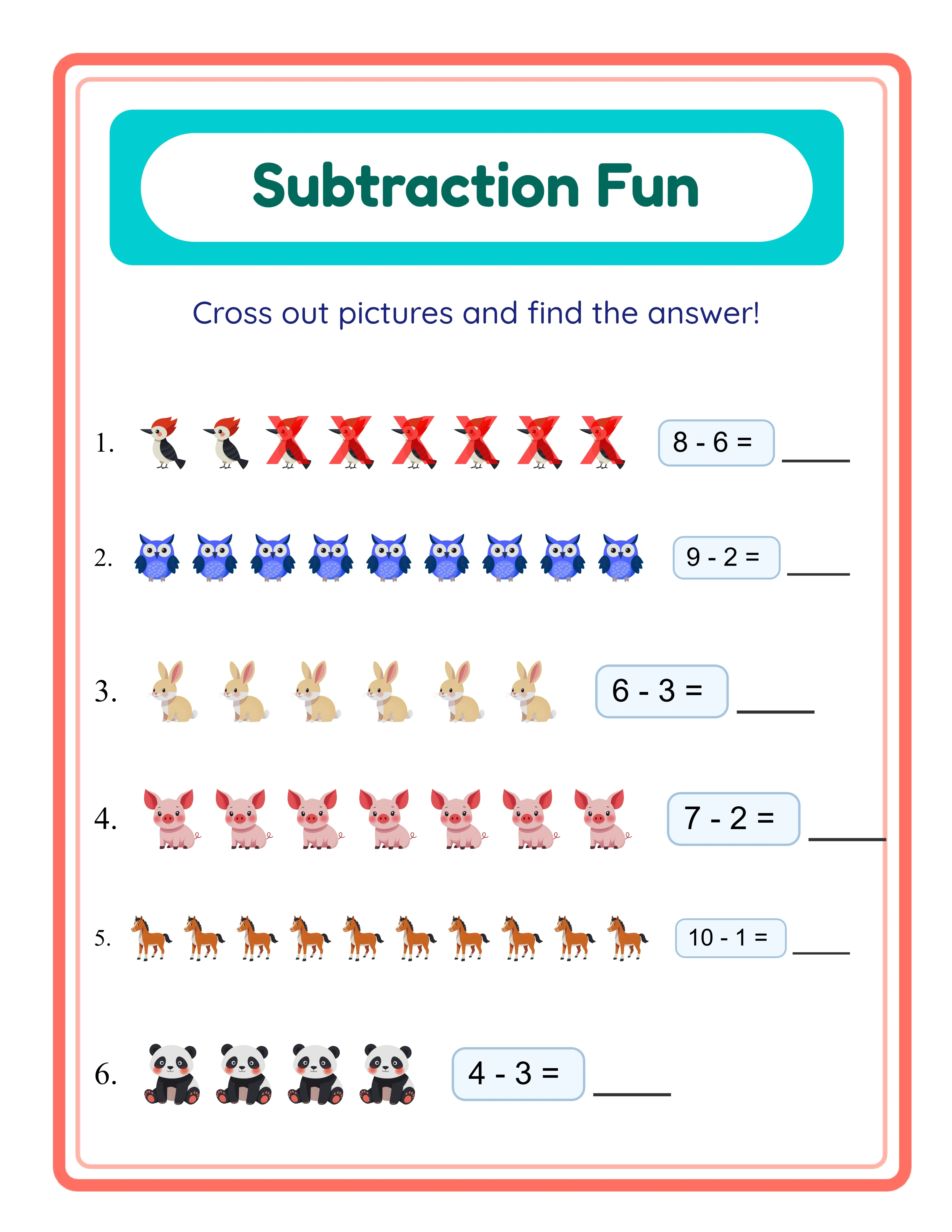 Subtraction beginner worksheet