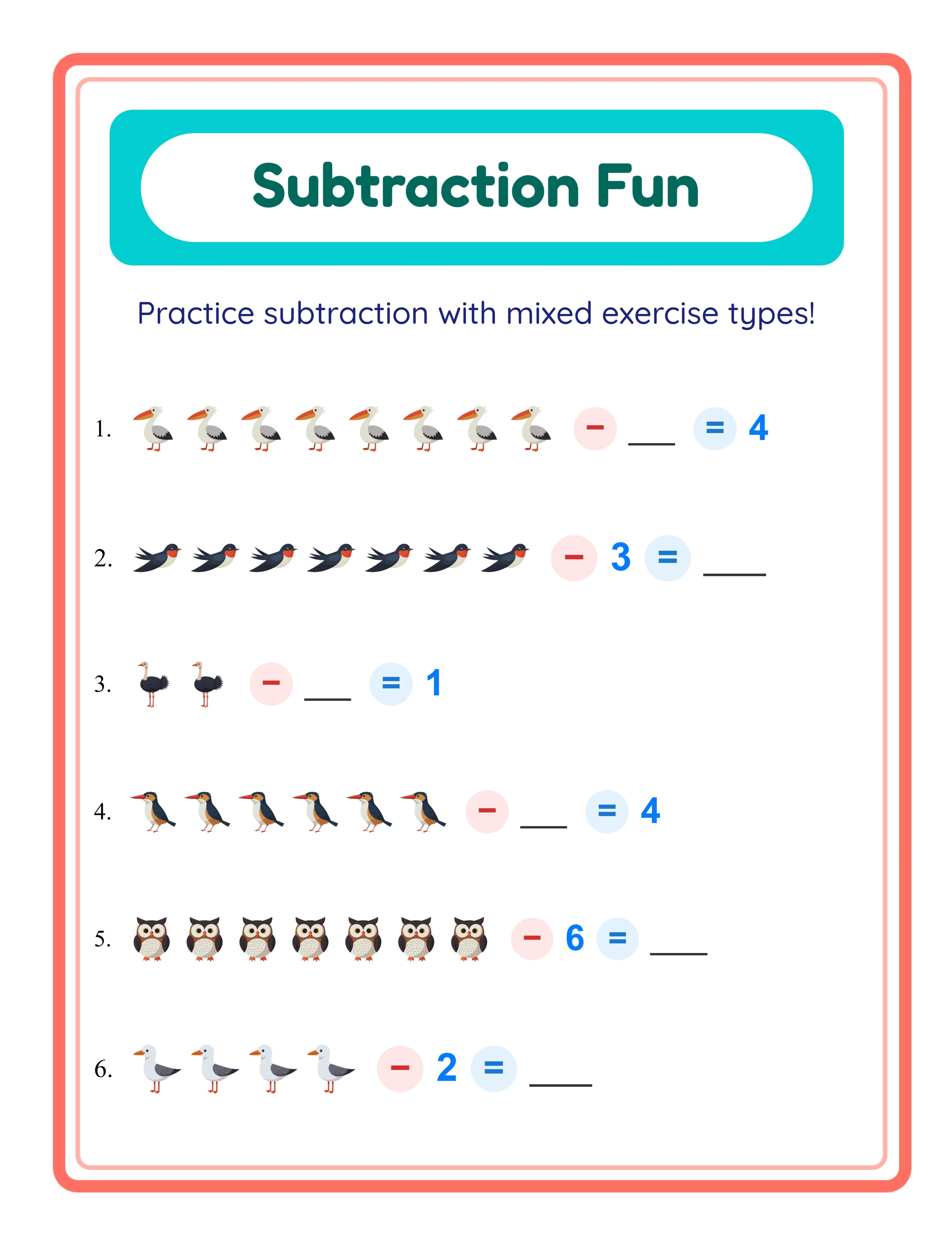 Subtraction professional worksheet