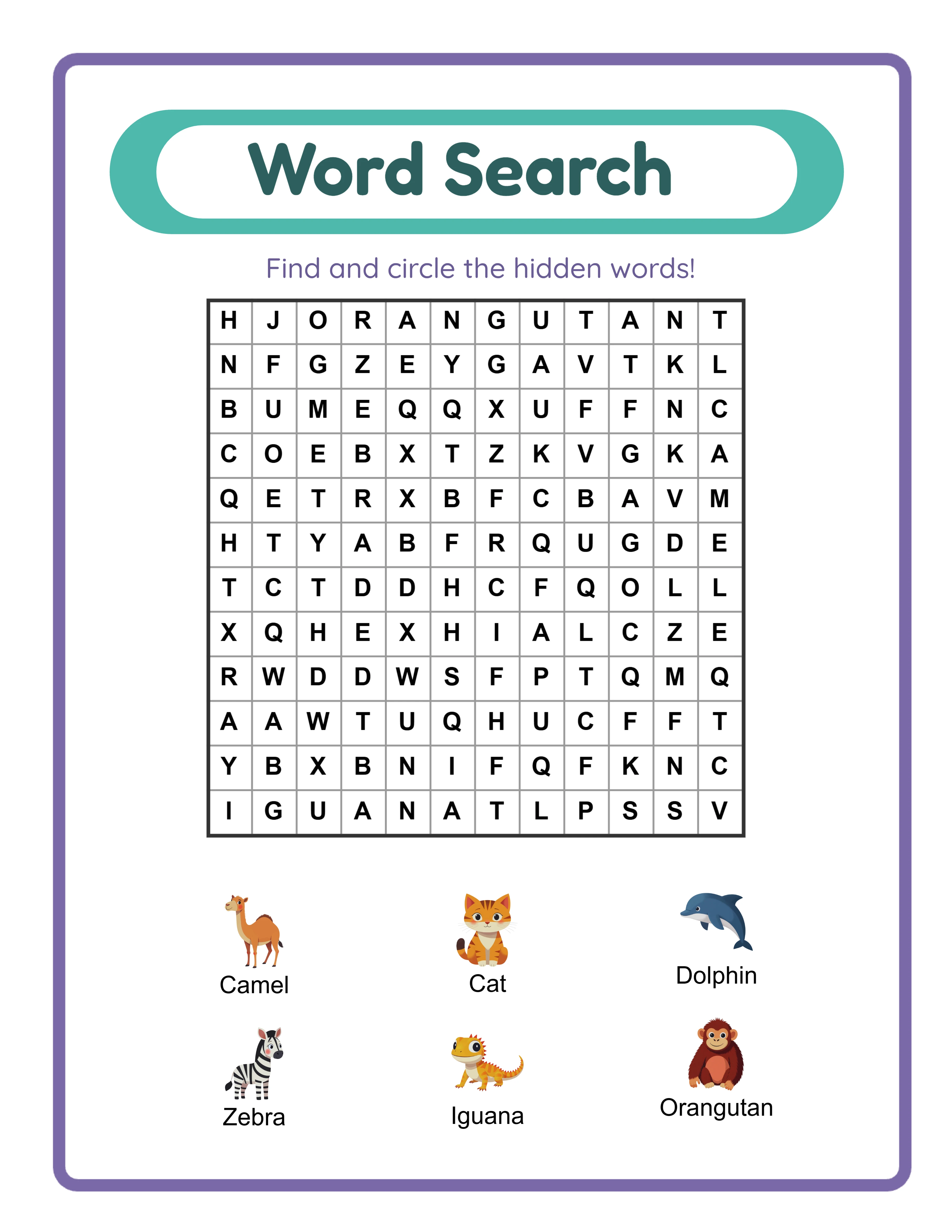 Word Search worksheet sample 1