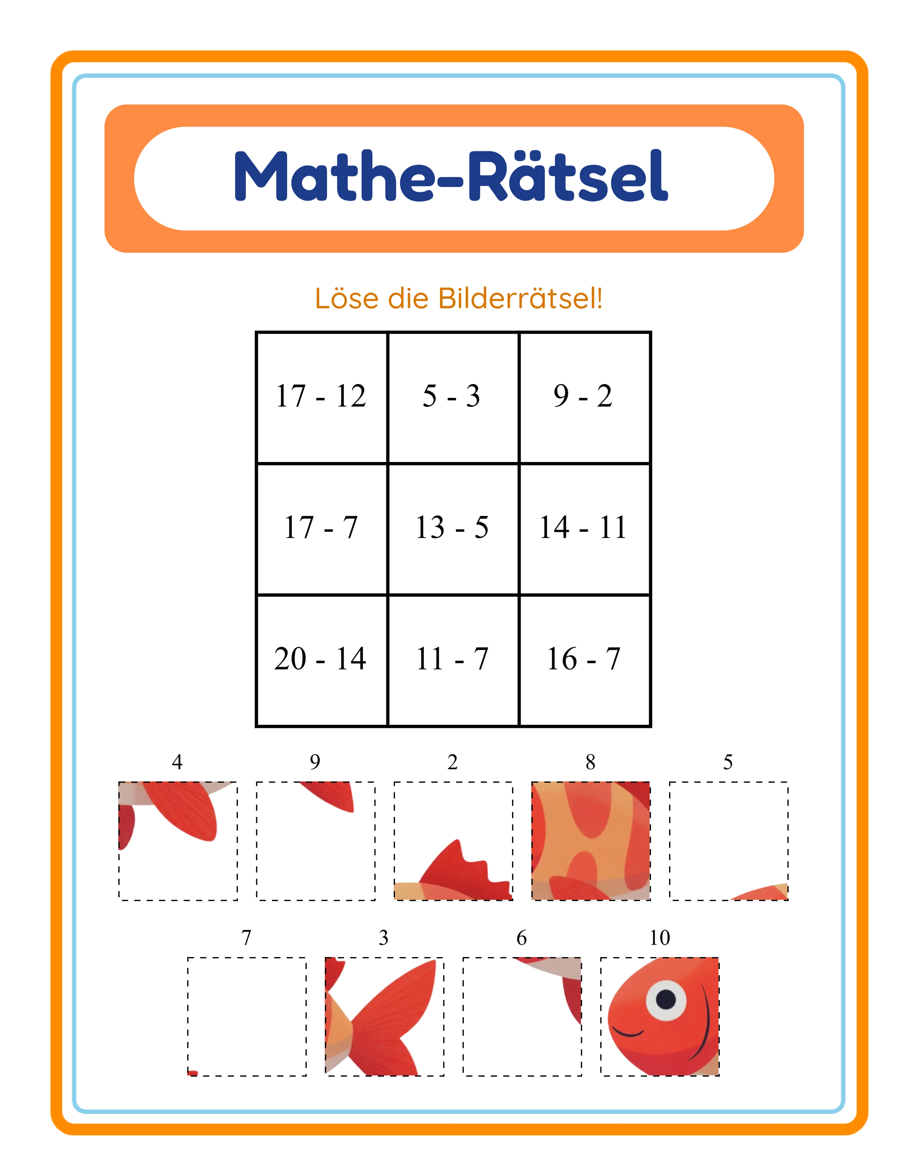 Mathe-Rätsel-Arbeitsblatt — thematische Bildentdeckung