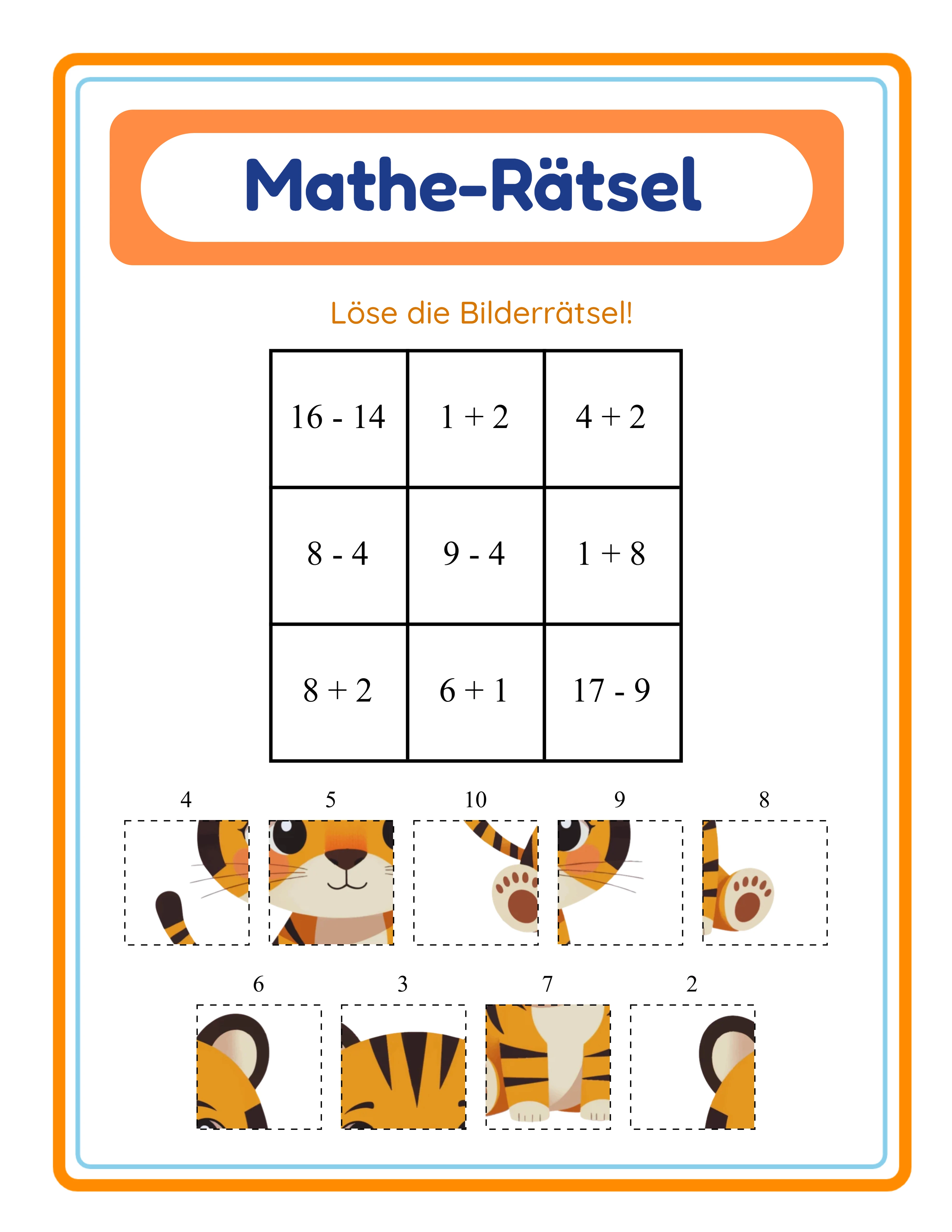 Mathe-Rätsel-Arbeitsblatt — fortgeschrittenes Gitter-Rätsel