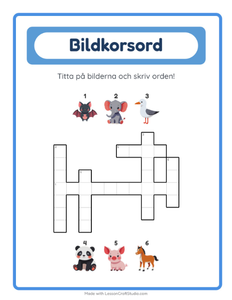 Förhandsvisning av Korsord-arbetsblad för Årskurs 2